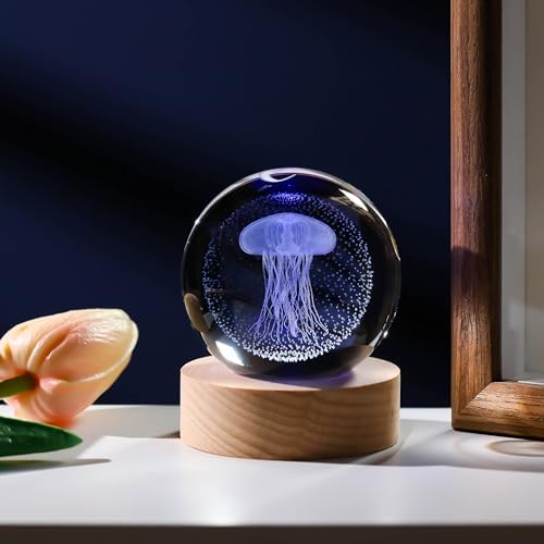 3D Jellyfish Gifts for Women - Crystals Ball 60mm Jellyfish Figurines Decor Glass Animals Figurine Keepsake Paperweight - Image 5