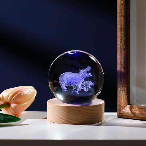 3D Hippopotamus Gifts for Women Crystals Ball 60mm - Hippopotamus Figurines Decor Glass Animals Figurine Hippo Gifts Stuff for Room Birthday for Best Friend Lovers Keepsake Paperweight - Image 5