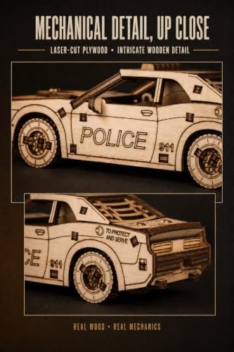 EWA Eco-Wood-Art Pocket Police Car - 3D Wooden Puzzle Mechanical Model Kit DIY Wood Construction Set - Image 7