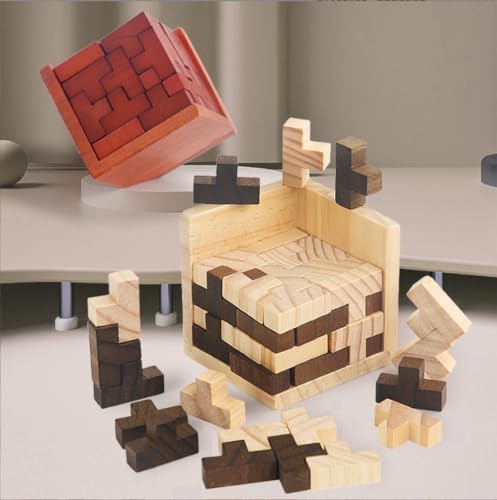 Ahyuan Wooden Brain Teaser Puzzle Cube Wooden Puzzles T-Shaped Jigsaw Logic Puzzle Educational Toy for Kids and Adults by AHYUAN (Brown and Natural) - Image 7