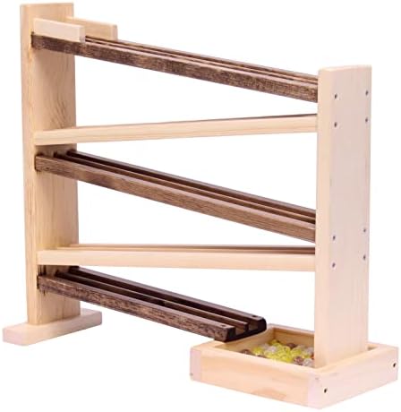 Marble Roller Racetrack Wooden Toy - Child-Safe Finish - Pack of Marbles Included (Walnut/Natural Finish) - Image 2