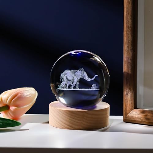 3D Elephant Gifts for Women - Crystals Ball 60mm Elephant Figurines Decor Glass Animals Figurine Keepsake Paperweight - Image 5
