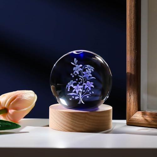 3D Lily Gifts for Women - Crystals Ball 60mm - I Love You Gifts - Figurine for Room, Birthday, Lovers, Girlfriend, Wife - Image 5