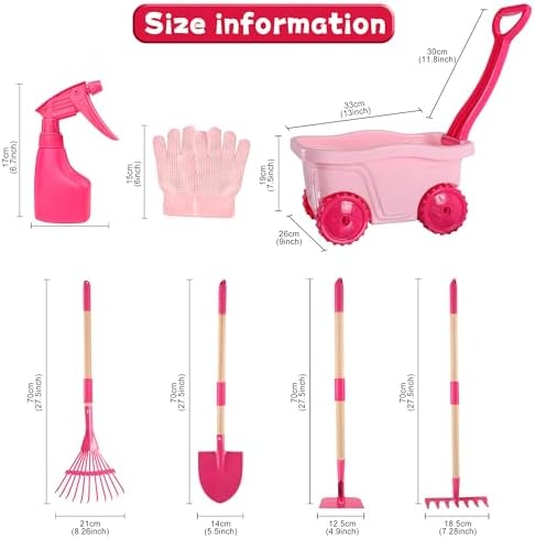 Duckura Kids Gardening Set with Wheelbarrow, Metal Garden Tools for Girls - Image 7