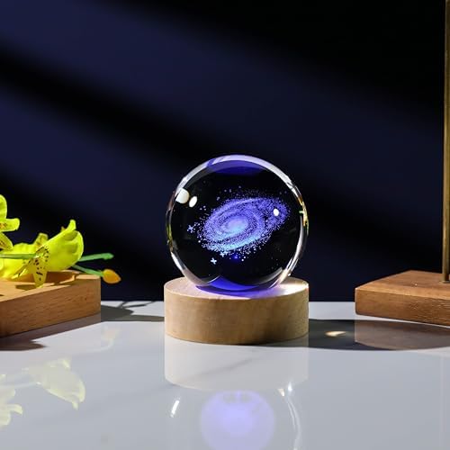 3D Galaxy Crystal Ball Night Light with Remote Upgraded 2.36 Inch Galaxy Planets Glass Ball Lamps with 16 Color LED Wooden Base for Birthday, Astronomy Space Universe Gifts for Boys Girls - Image 5
