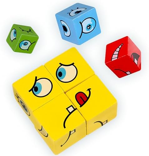 Large Wooden Face Expression Puzzle Building Cubes Manipulatives Face Changing Magic Cube Puzzles Matching Game with Bell Logical Thinking Training Brain Educational Montessori STEM Toys - Image 7