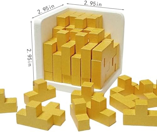 AMAZA 3D Wooden Brain Teaser Puzzle Cube Wooden Puzzles T-Shaped Jigsaw Logic Puzzle Game Puzzles Educational Toy for Kids and Adults (Golden) - Image 5