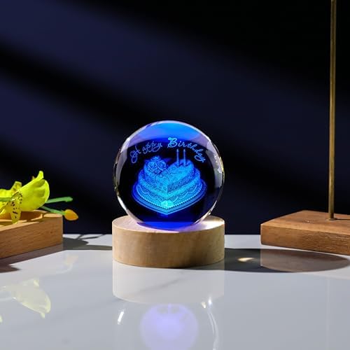 3D Birthday Gifts for Women Crystals Ball 60mm - Birthday Figurines Decor Glass Birthday Cake Figurine Decor Stuff for Best Friend Lovers Mom Dad Keepsake Paperweight - Image 5