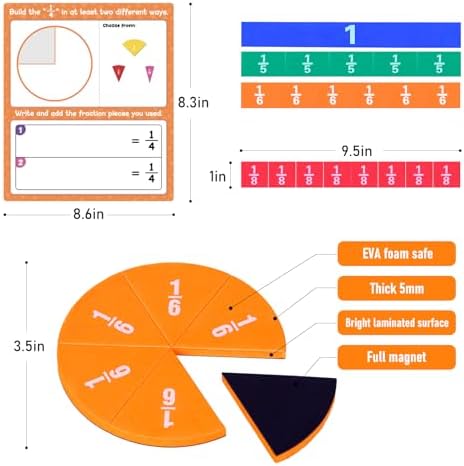abcxgood Magnetic Fraction Tiles & Fraction Circles Activity Set Montessori Magnetic Book Fraction Puzzle for Children Math Manipulatives for Elementary School Students Homeschool Supplies Grade - Image 7