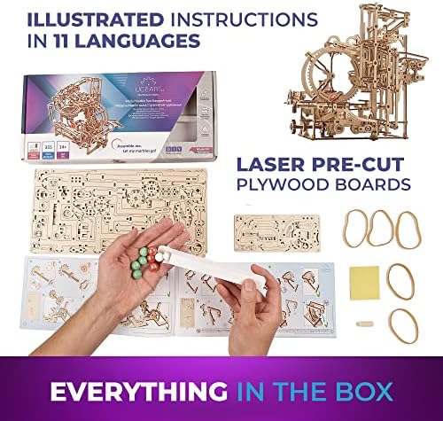 UGEARS Marble Run Stepped Hoist, Model Kit, 3D Puzzle, Fun DIY Model Kit Crafts for Adults - Unique Gift 3D Puzzle for Adult Marble Game for Hobby Enthusiasts - 355 Pcs - Image 7