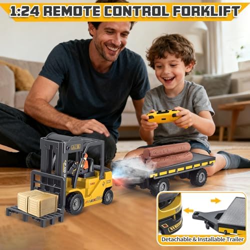 RC Forklift Toy, Rc Construction Vehicles with Trailer for Kids 6+ - Image 7