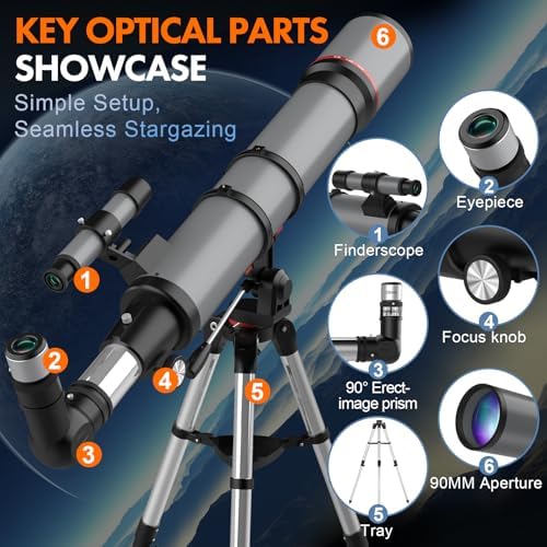 Aurosports Telescope for Adults High Powered - 90mm Aperture 800mm Portable Refractor Telescope for Adults Astronomy Beginners & Kids with Tripod Phone Adapter Carrying Bag - Image 7