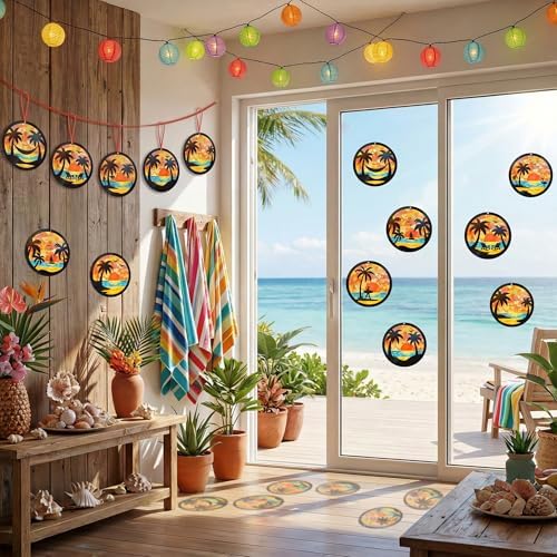 Renbuzhu 48PCS Summer Crafts: Paper Tropical Palm Tree Suncatchers DIY Kits, Window Stained Glass Effect Art Supplies for Hawaiian Luau Tiki Beach Party Favors - Image 7