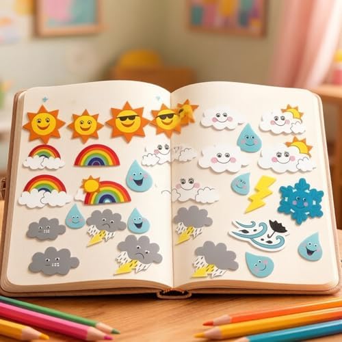 195Pieces Foam Weather Stickers,Cloud Moon Rianbow Shapes - Image 7