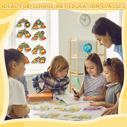 QOUBAI 32 Sets Rainbow Suncatchers Craft Kit DIY Window Stained Glass Effect Planet Rainbow Sun Paper Crafts Home School Classroom Decoration Kid Birthday Gift Creative Art Project Activity Game - Image 7