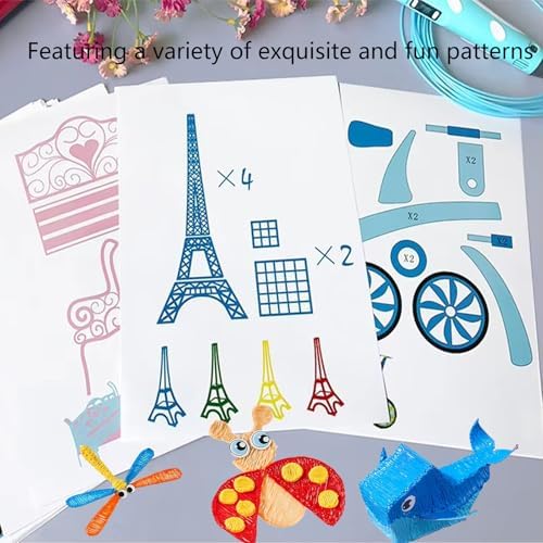 3D Printing Drawing Book,3D Printer Drawing Molds Paper Stencils for 3D Printing Pen,20 Sheets 40 Colorful Patterns 3D Drawing Paper Templates, with a Reusable Transparent PVC Drawing Board. - Image 5