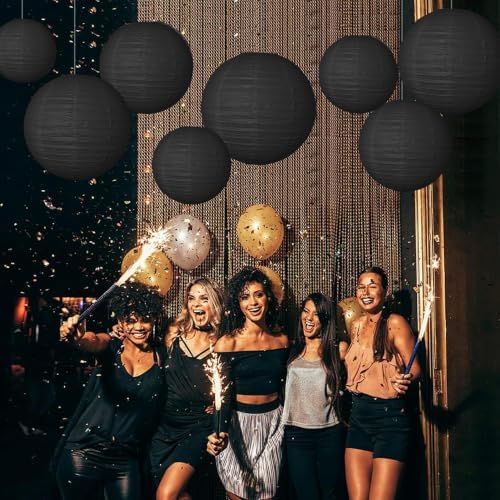 Paper Lanterns Party Decorations 6 PCS Black Round Hanging Lanterns Chinese Japanese Paper Lantern Lamp for Wedding Graduation Birthday Baby Shower Anniversary Retirement Party - Image 7