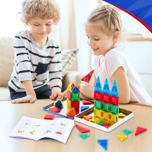 Gemmicc 58 PCS Mini Magnetic Tiles, Magnet Toys with Metal Storage Box - Image 7