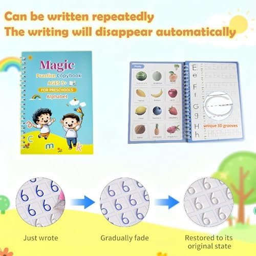 Grooved Writing Practice Books for Kids, 4pk Handwriting Kit, Ages 3-8 - Image 7