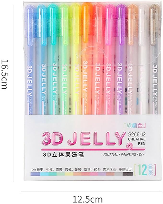 Eforcase 12PCS 3D Jelly Pens Gel Pens for Adult Coloring Books Gel Ink Pen Marker Colored Pen for Drawing, Crafts Scrapbooks Bullet Journaling Card Making, Photo Album Drawing Writing