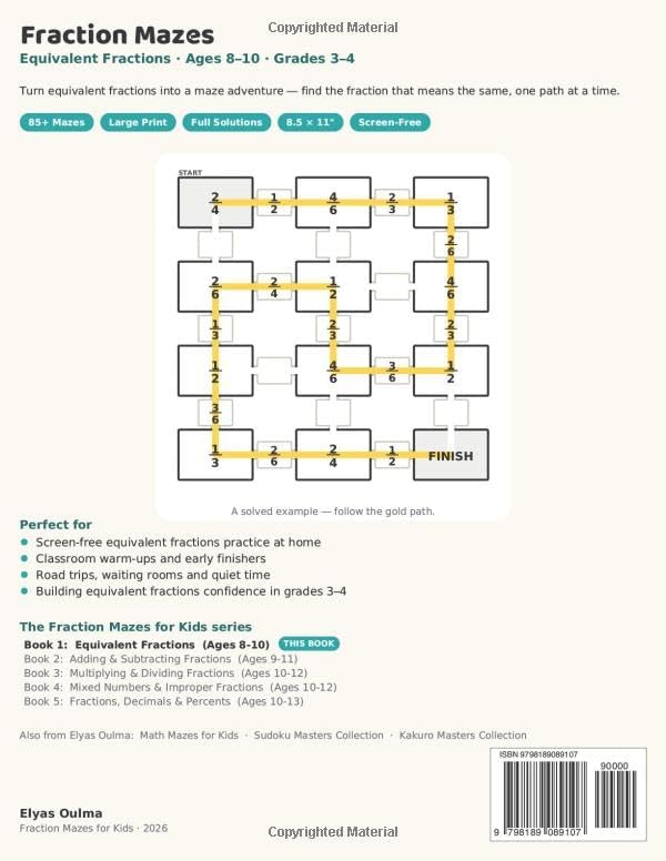 Fraction Mazes: Equivalent Fractions: 85+ Maze Puzzles for Kids Ages 8-10 | Equivalent Fractions Practice Workbook, Grades 3-4 (Fraction Mazes for Kids) - Image 2