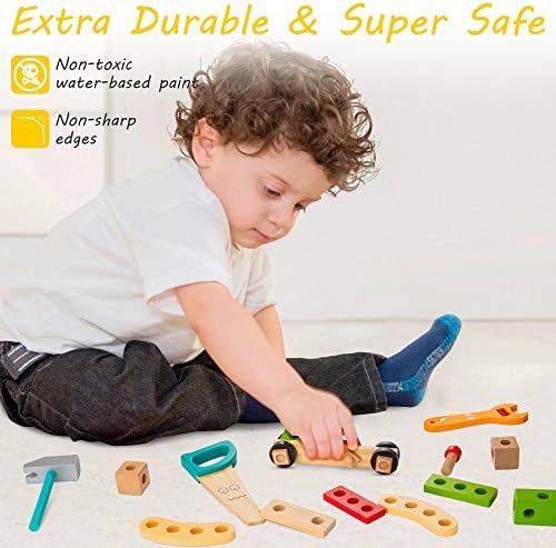 WOODMAM Wooden Kids Tool Set, 37Pcs Learning Construction Toy with Tool Box, Montessori Educational Building Toys Gift for 3+ Years Old Boys Girls - Image 7