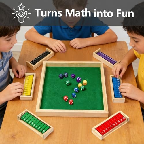 Shut The Box Game Wooden Board Dice Game with 12 Dice, Upgraded Shut The Box Game 6 Players Table Math Games for Fun Family Game Night Classroom Home Party or Pub Strategy Games - Image 6