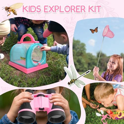 Bug Catcher for Kids Explorer Kit Kids Bug Catching Kit, Bug Catcher Kit for Kid with Binoculars, Magnifying Glass, Butterfly Kit for Girls Aged 3+(Pink) - Image 6