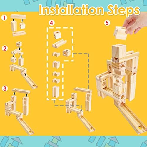 Wooden Marble Run for Kids, 60 Pieces Marble Maze Construction Building Set - Image 7