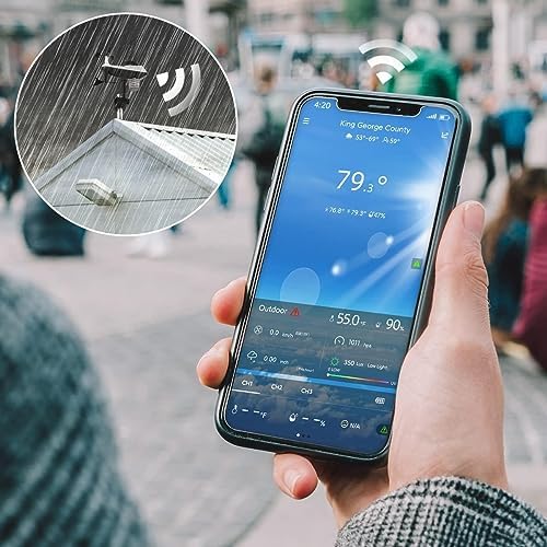 Indoor Outdoor Weather Stations, Indoor Outdoor Thermometer, Professional Digital Thermometer Weather Station, Wind Speed and Direction,Color Display Atomic Clock with Rain Gauge - Image 7