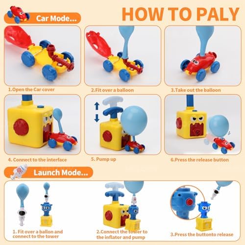Balloon launcher Toy Set, Balloon Powered Cars, Balloon Car Toy with Pump, Creative Inflatable Balloon Pump Racing Car, Scientific Experiment Intelligence Education Preschool Children's toys(Cat) - Image 7
