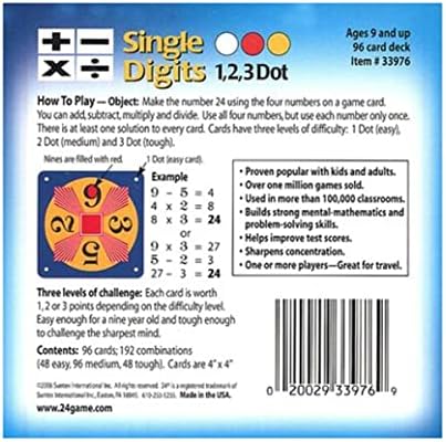 24 Game Two Pack, Single and Double Digit Math Card Game, 96 Cards - Image 5