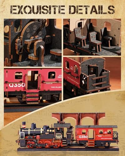 Rolife 3D Wooden Puzzle for Adults, DIY Wood Model Train Sets, Mechanical Vehicle Model Building Kits-Brain Teaser Puzzle Toys with 365 Pcs-Creative Birthday for Kids - Image 7