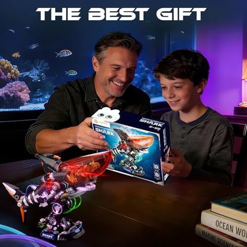 Punk Style Shark Building Set with Light, 1076-PCS Articulated Mechanical Jaws Fish Model with Display Stand, Ocean Predator Kit for Kids 8+ and Adults, Birthday for Marine & Mech Fans - Image 6