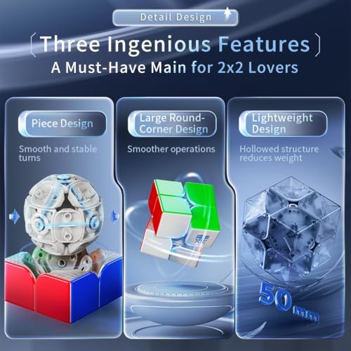 Moyu WeiPo v5 2x2 Magnetic Speed Puzzle Cube, Adjustable Elasticity with UV Coated Stickerless Shape, 20M Ball Core Moves Quickly and Smoothly, Brain Teasers for Kids & Puzzle Boxes Classic Game - Image 7
