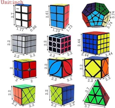 Ahyuan Speed Cube 12 Pack Magic Speed Cube Bundle 1x2x3 2x2x2 2x2x3 3x3x3 4x4x4 Cube Pyramid Triangle Cube Mirror Skew Axis Windmill Ivy Megaminx Cube Brain Teaser Puzzle Fidget Toys for Kids Adults - Image 2