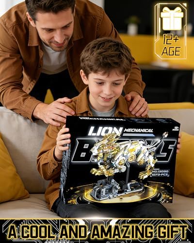 Mechanical Lion Building Set with Light for Adults, Compatible with Lego Animal, 1073 PCS Golden Lion Model Kit, Movable Joints and Display Stand for Home/Office Decor, for Boys 8-14 - Image 7