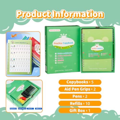 Grooved Writing Books for Kids, Magic Practice Copybook, Reusable Handwriting Practice Book Kit for Kids Age 3-8 Calligraphy, 7.8in×5.5in - Image 7