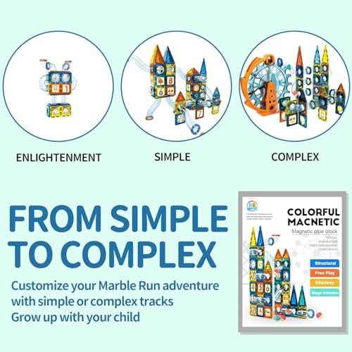 Motorized Marble Run Set, 107-Piece Magnetic Tile Building Toy - Image 7