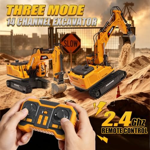 Jiakora 3-in-1 Remote Control Excavator Toy for Boys, 14-CH RC Construction Vehicle with 2 Rechargeable Batteries, Alloy Shovel, Drill & Grapple, Best Gifts for Kids Ages 3-5 4-7 6-8 9 10 12 Years Old - Image 7