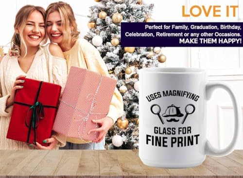 Detective Coffee Mug 15oz White Glass For Fine Print Funny Quote - Image 7