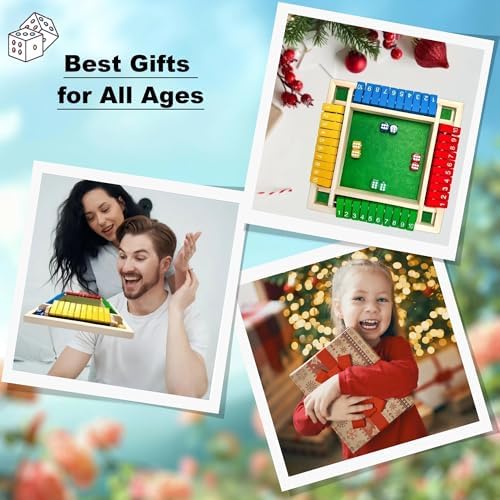 Shut The Box Game Dice Game, 2-4 Player Math Learning Toy for Adult Kids 5-7 8-12, Educational Wooden Board Tabletop Game with 8 Dice for Family, Classroom & Senior Activities, Pub and Party - Image 7