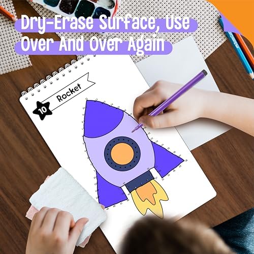 Do-to-Dot Game Pad, 30 Reusable & Erasable Number Connecting Games, Dry Erase Animal/Castle/Ship Dot to Dot Workbook for Kids, Educational Toy for Road Trip, Airplane & Car Travel Activities - Image 7
