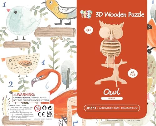 Georgie Porgy 3D Wooden Puzzles for Kids Toys Construction Woodcraft Kits DIY Model Puzzle Kits Birthday Gifts Pack of 3 (Bee Flamingo Owl) - Image 7