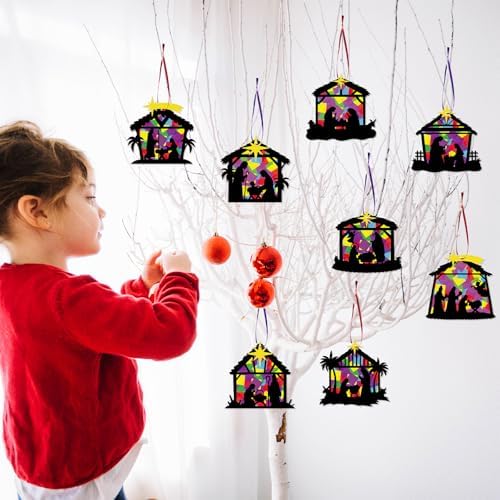 Renbuzhu 40PCS Christmas Crafts Bulk: Nativity Religious Paper Suncatchers DIY Kit for Winter Xmas Holiday Activities Decorations, Window Stained Glass Effect Art Ornaments - Image 7