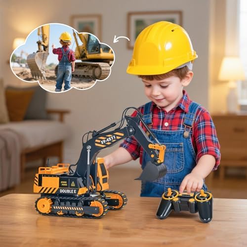 DOUBLE E Remote Control Excavator Toy, RC Excavators Sandbox Digger Hydraulic Construction Toys - Realistic Construction Vehicle with 6 Functions, Xmas Gift for Kids 3-14 Years - Image 7