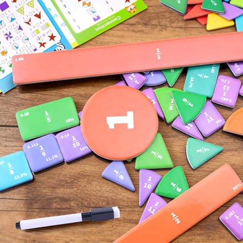 Magnetic Fraction Educational Puzzle Set, Fraction Tiles & Circles Demonstration Book, Montessori Math Manipulatives for Elementary Classroom, Hands-On Learning Tool for Fractions - Image 7