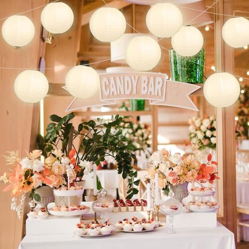 Paper Lanterns Party Decorations White Round Hanging Lanterns Chinese Japanese Paper Lantern Lamp for Bridal Showers Wedding Birthday Home Party Supplies, Set of 6 PCS - Image 6