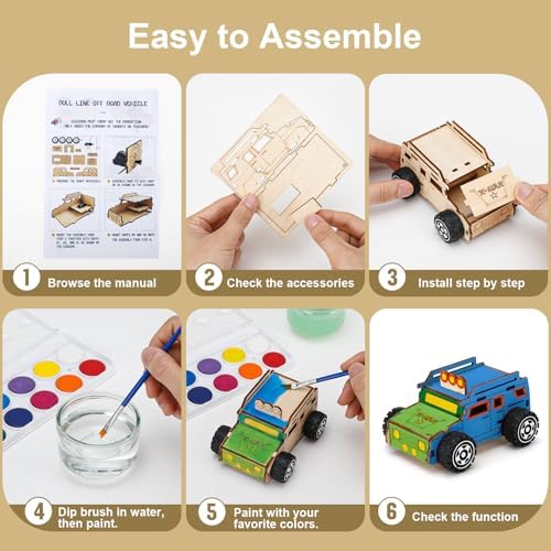 Minyaluck 5 Wooden Cars Craft Kit-Build Paint Wooden Crafts - Image 4