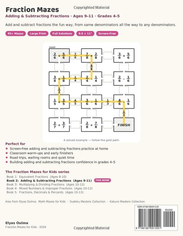 Fraction Mazes: Adding and Subtracting Fractions: 85+ Maze Puzzles for Kids Ages 9-11 | Add and Subtract Fractions Practice Workbook, Grades 4-5 (Fraction Mazes for Kids) - Image 2